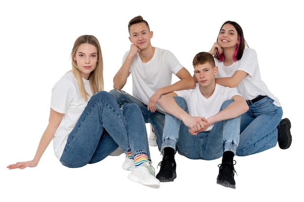 Free PSD studio portrait of group of young teenage kids
