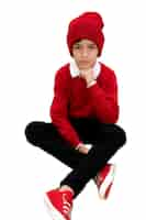 Free PSD studio portrait of young girl with red beanie