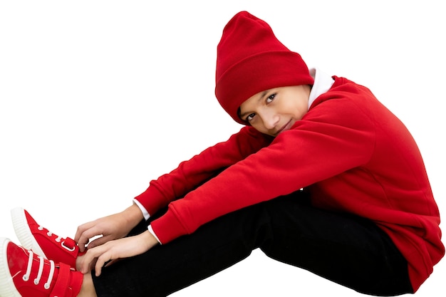 Free PSD studio portrait of young girl with red beanie