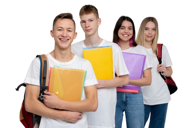 Studio portrait of young student teenagers