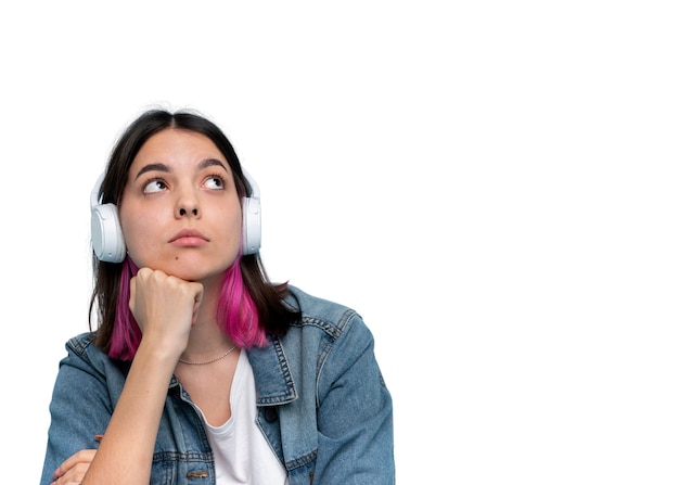 Free PSD studio portrait of young teenage girl with headphones