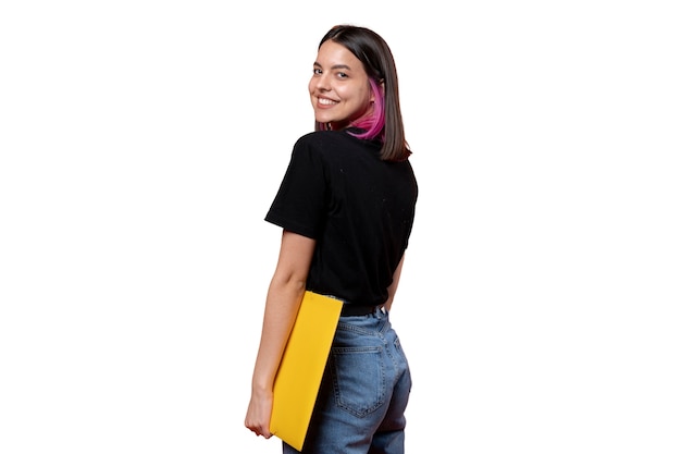 Studio portrait of young teenage student girl