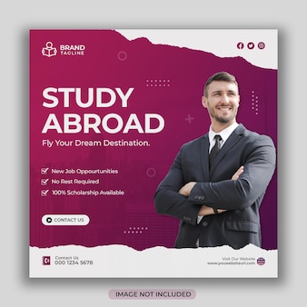 Study abroad social media post design or education square flyer template design