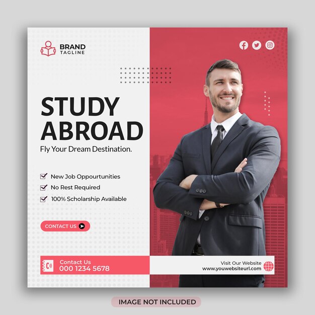 Study abroad social media post design or education square flyer template design