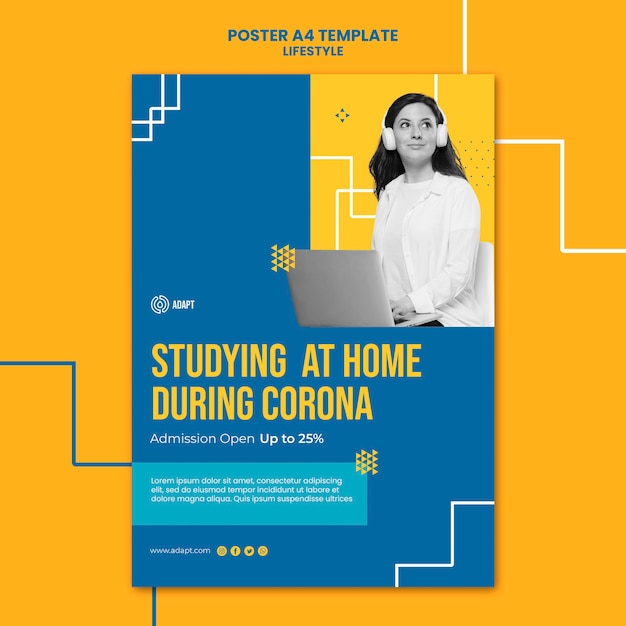 Free PSD studying at home poster template