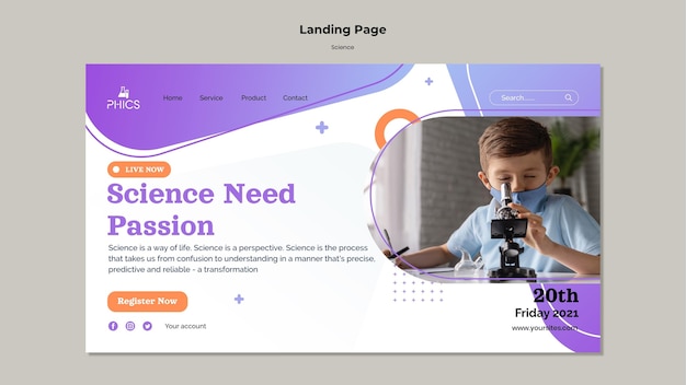 PSD gratuito studiare il modello di pagina di destinazione della scienza