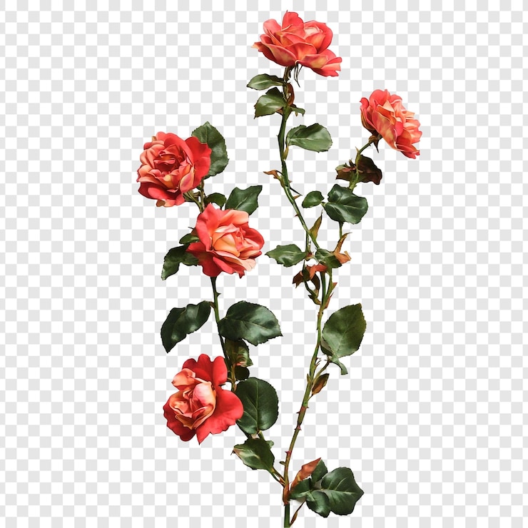 無料PSD 鮮やかなバラの花束 透明な背景に優雅に展示された6本のバラのバラ どの環境にも自然の美しさを加えるのに最適です