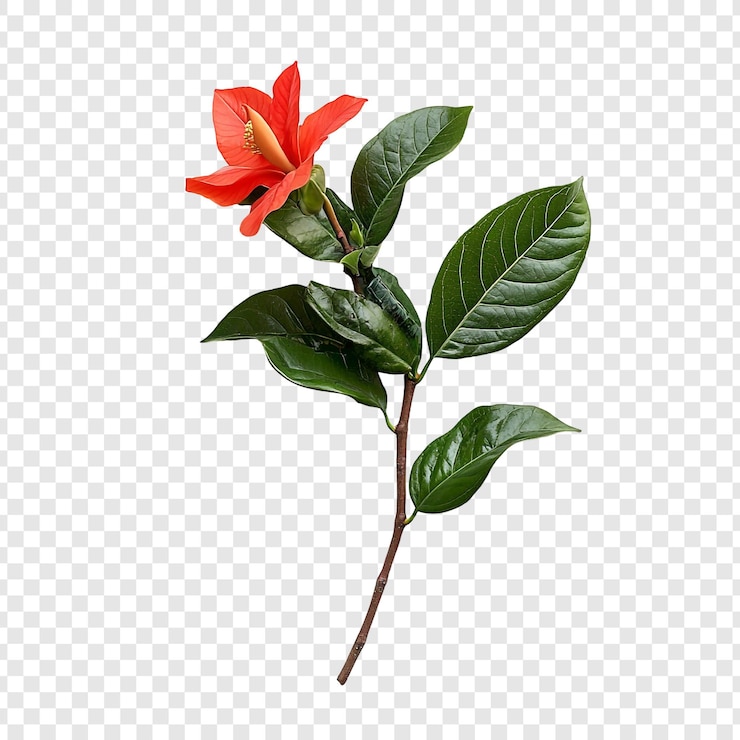 Free PSD stunning red hibiscus flower with lush green leaves
