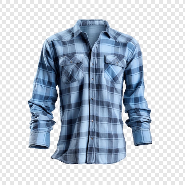 Stylish blue plaid shirt for men isolated on transparent background