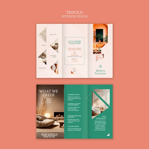 stylish interior design trifold brochure for modern furniture