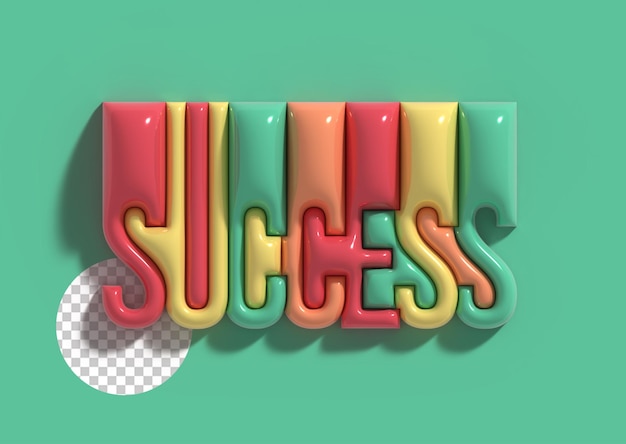 Success calligraphic banner 3d lettering transparent psd font design