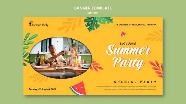 Summer banner template with watermelon