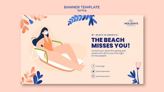 Summer beach resort horizontal banner template