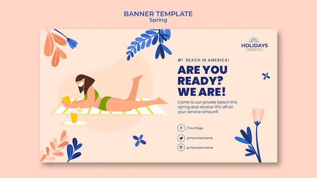 Summer beach resort horizontal banner template