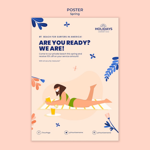 Free PSD summer beach resort vertical poster template