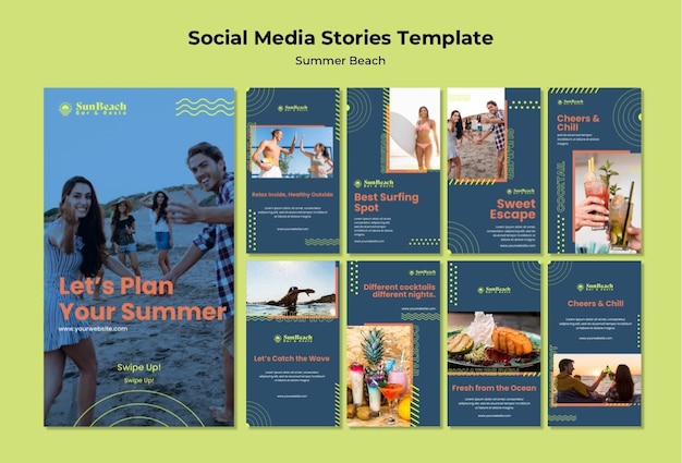 Free PSD summer beach social media stories template