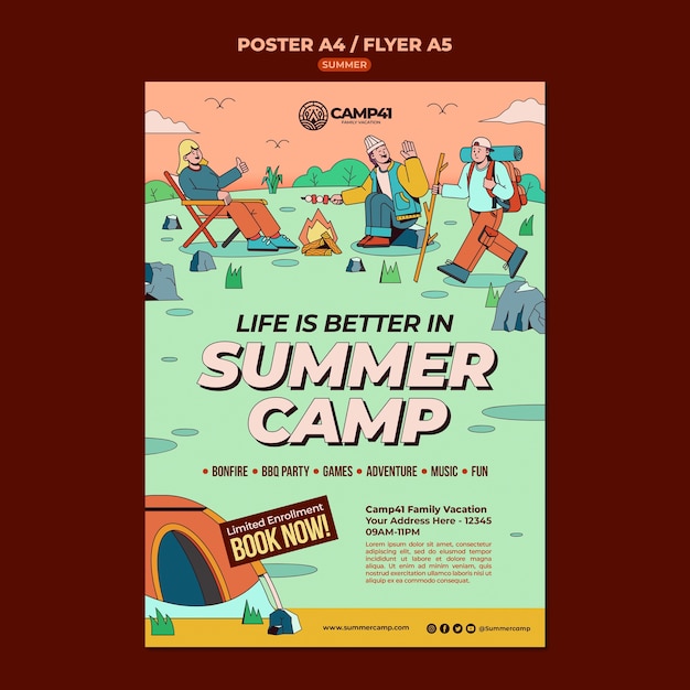 Бесплатный PSD Дизайн шаблона летнего лагеря
