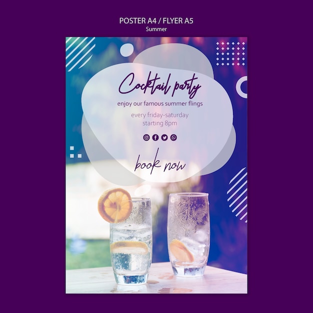 Free PSD summer cocktail poster template with photo