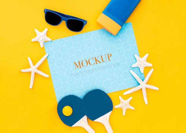 Free PSD summer concept mockup on yellow background