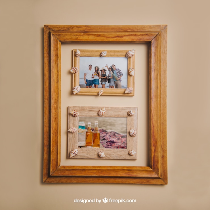 Free PSD summer concept with wooden frames