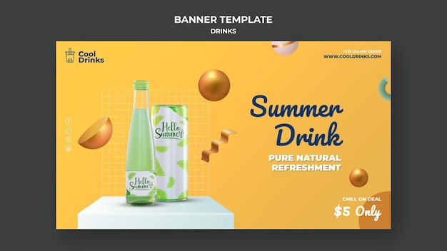 Summer drinks pure refreshment banner template