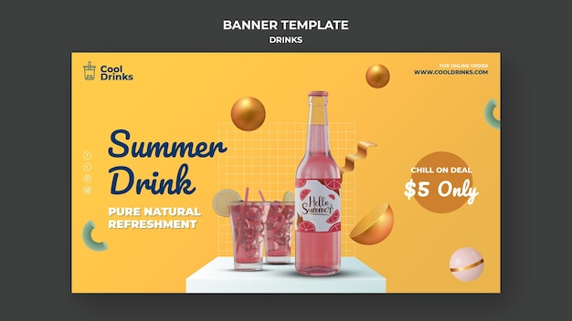 Free PSD summer drinks pure refreshment banner