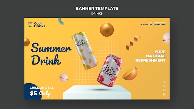 Free PSD summer drinks pure refreshment can banner