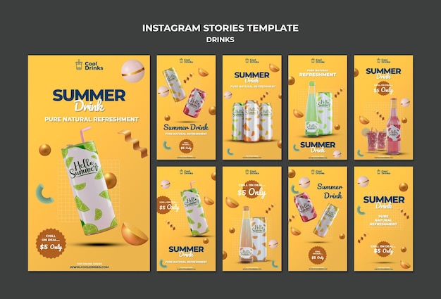 Free PSD summer drinks pure refreshment instagram post