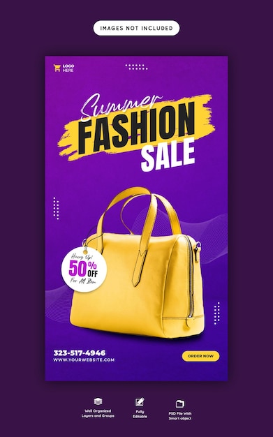 Бесплатный PSD Мега распродажа летней моды в instagram и шаблоне истории в facebook
