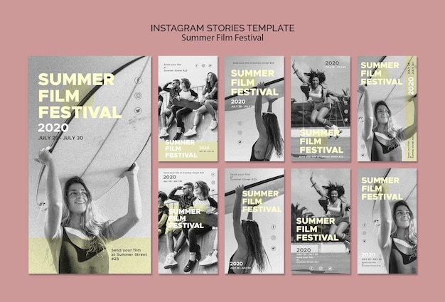 PSD gratuito modello di storie di instagram festival cinematografico estivo