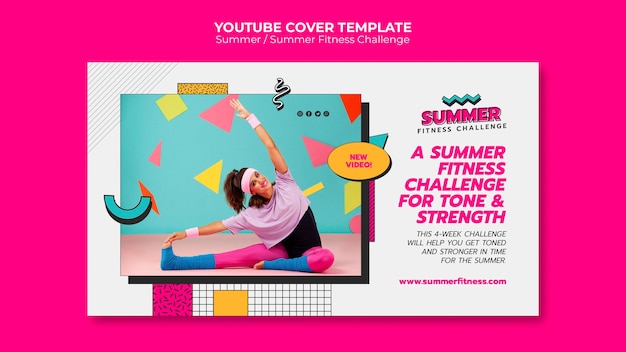 PSD gratuito modello di copertina di youtube per il fitness estivo