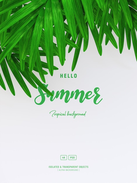 Free PSD summer foliage mockup decorated with tropical palm leaves