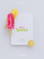 Modello di mockup di cartolina d'auguri estiva con ghiaccioli isolati e sole carino