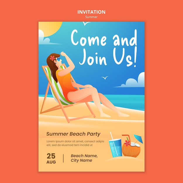 Free PSD summer holiday invitation template