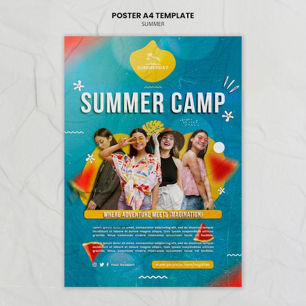 Бесплатный PSD Шаблон плаката летних каникул