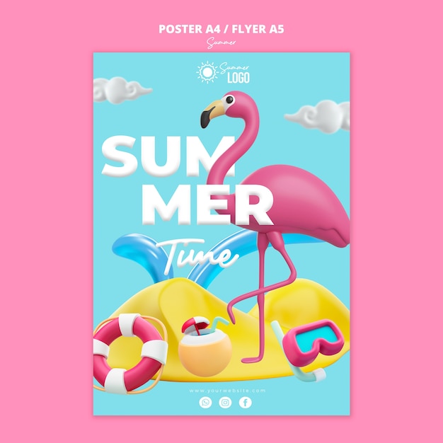 Бесплатный PSD Шаблон плаката летних каникул