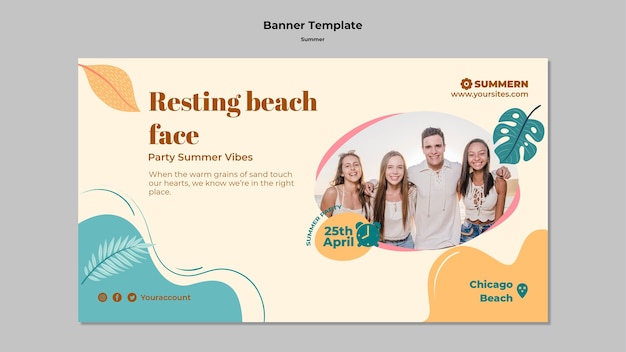 Summer horizontal banner template with leaves