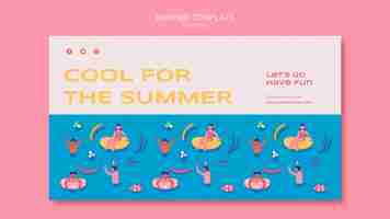 Free PSD summer horizontal banner template with people at the pool
