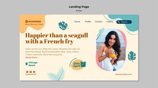 Summer landing page template with leaves