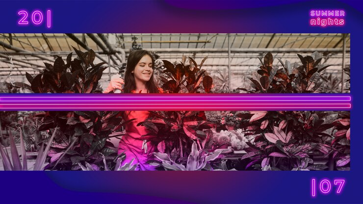 Free PSD summer nights party banner in neon lights style