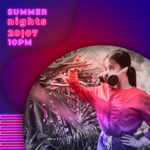 Summer Nights Party Banner in Neon Lights Style – PSD Templates