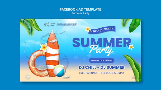 Бесплатный PSD Шаблон летней вечеринки в фейсбуке