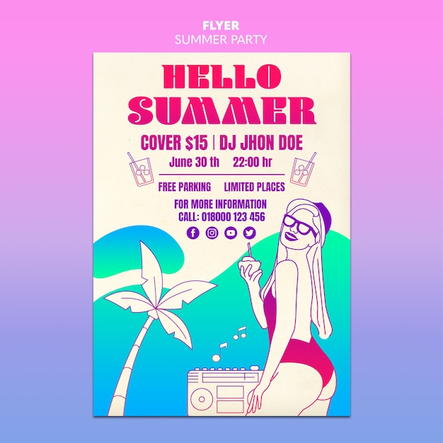 Free PSD summer party flyer template concept