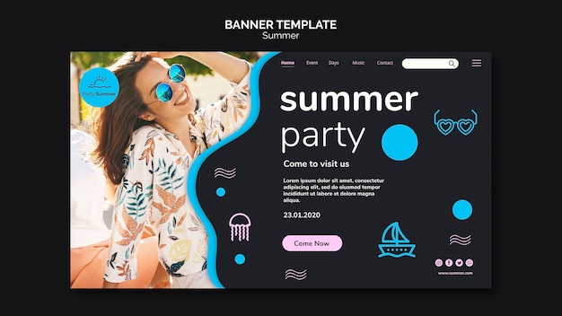 Free PSD summer party girl with sunglasses banner