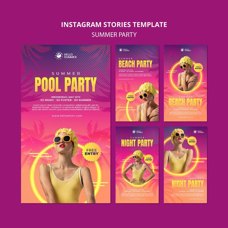 Free PSD summer party instagram posts collection