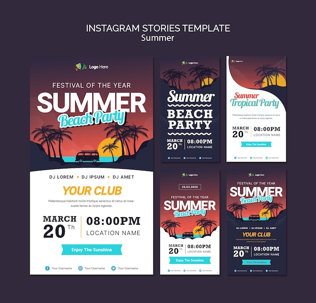 PSD gratuito modello di storie instagram festa estiva