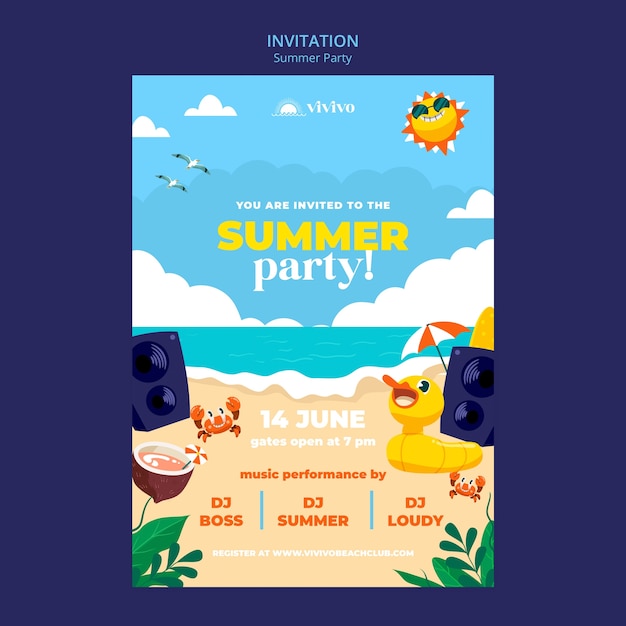 Free PSD summer party invitation template