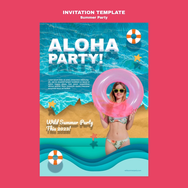 Free PSD summer party invitation template