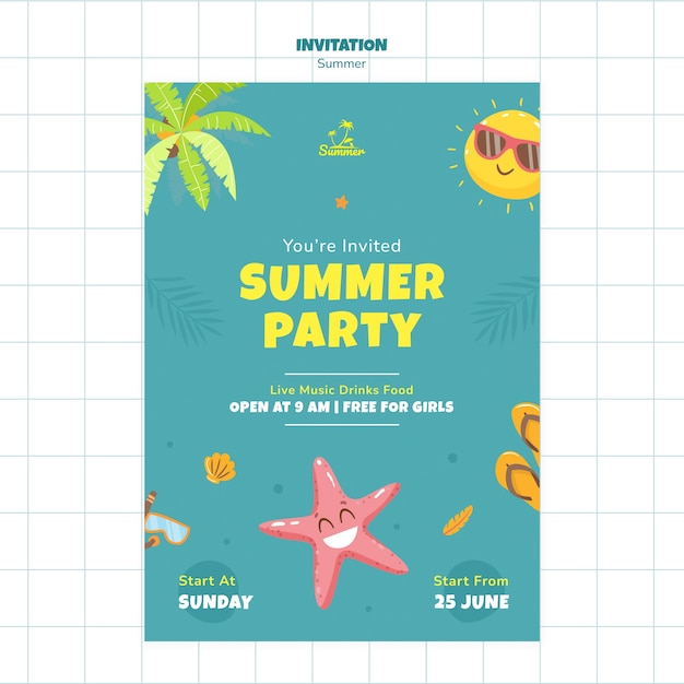 Free PSD summer party invitation template