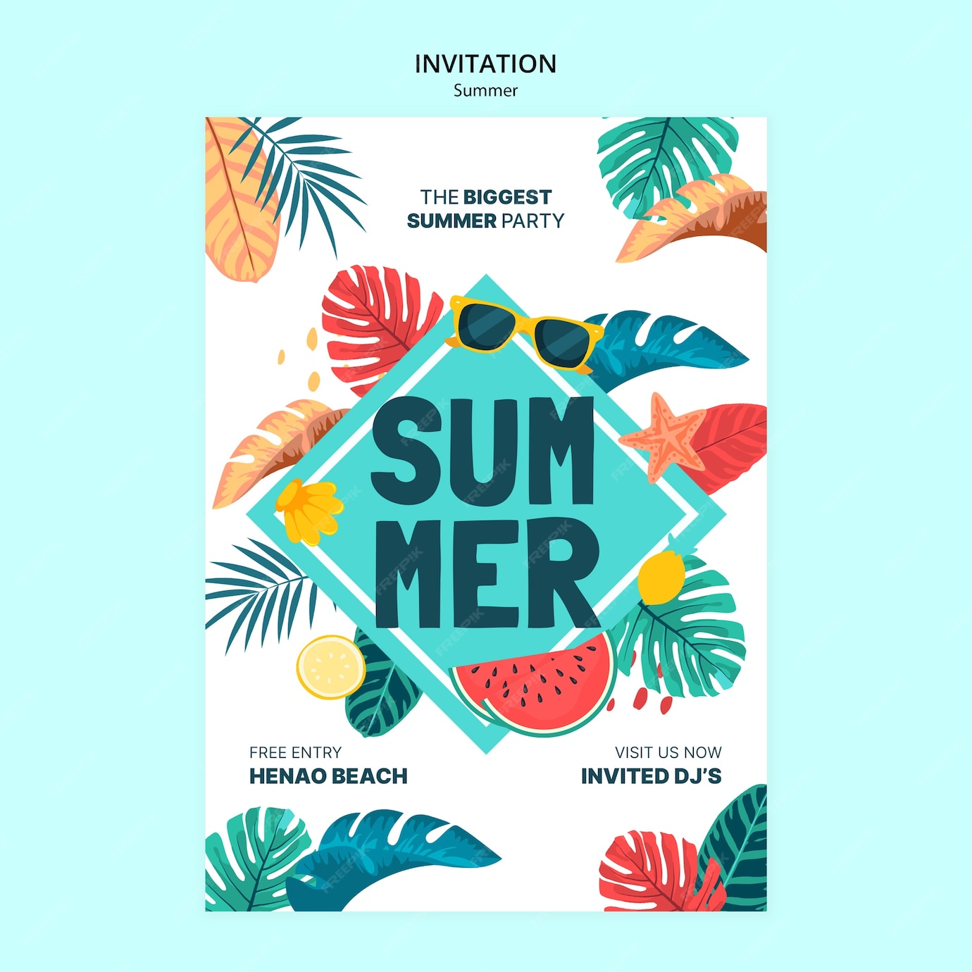 Free PSD Summer party invitation template Free PSD Summer party invitation template